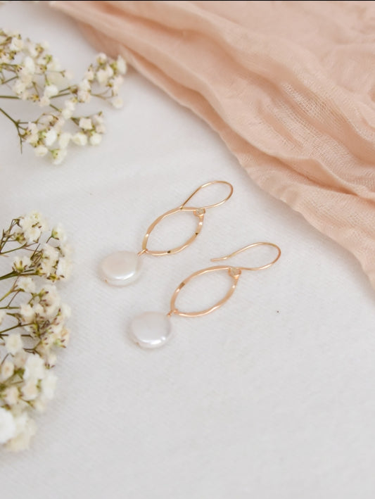 Hammered Coin Pearl Earrings