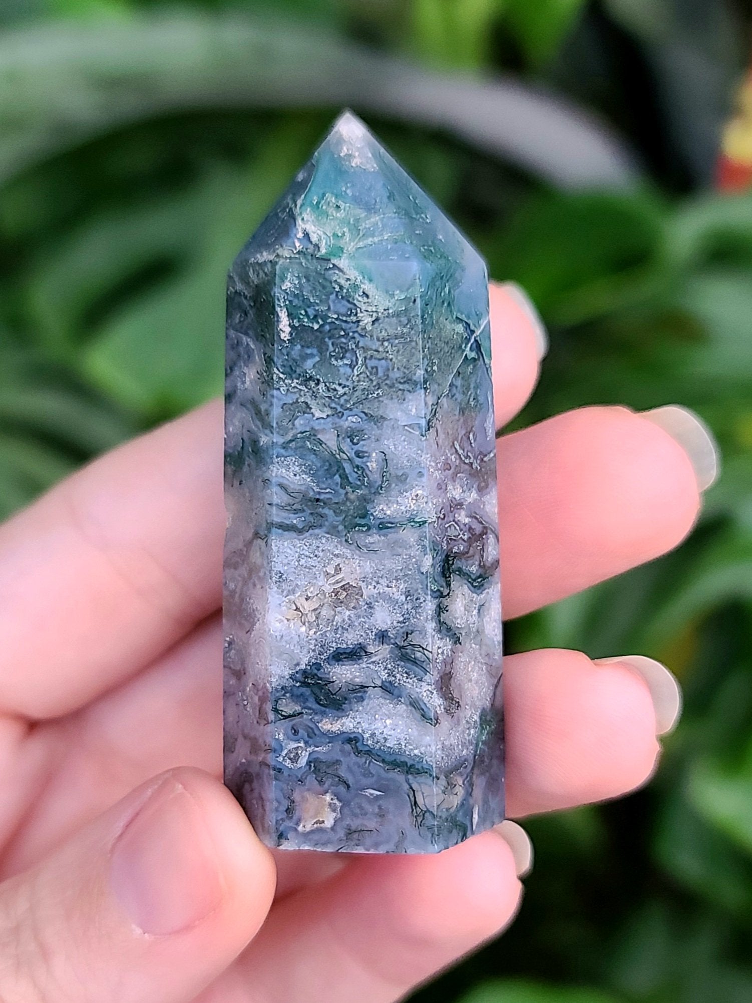 Blue store moss agate