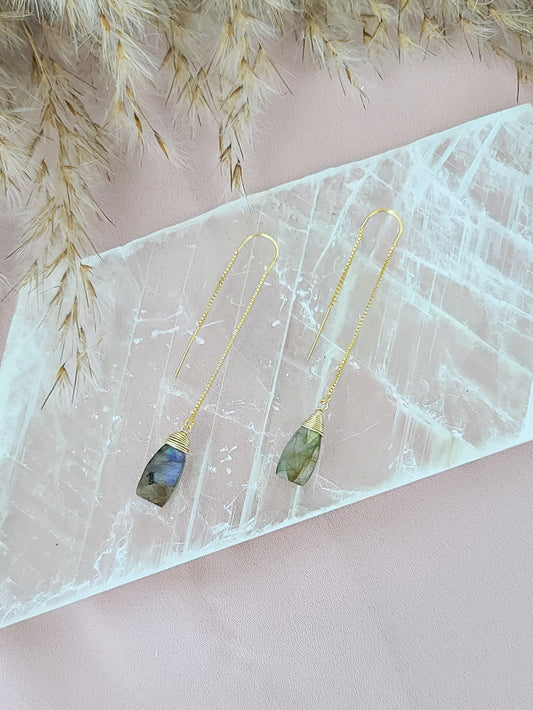 Labradorite Ear Chain Earrings - Gold Filled