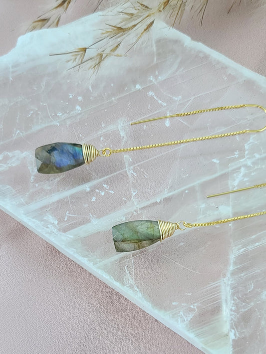 Labradorite Ear Chain Earrings - Gold Filled