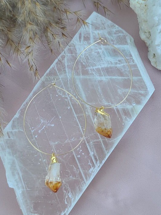 Citrine Hoops - Gold Filled