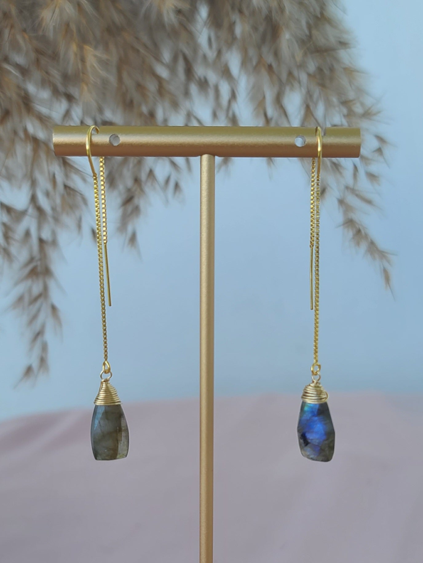 Labradorite Ear Chain Earrings - Gold Filled