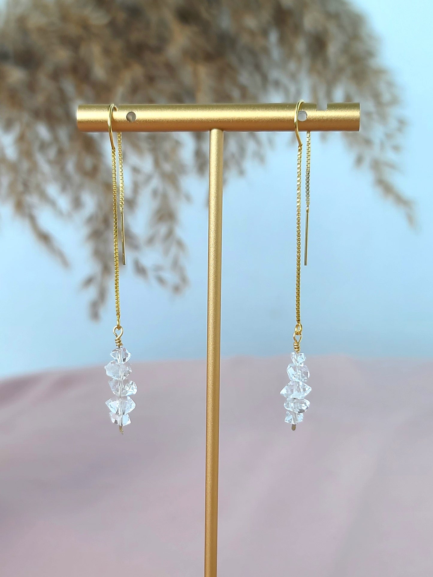 Herkimer Diamond Tread Earrings - Gold-Filled