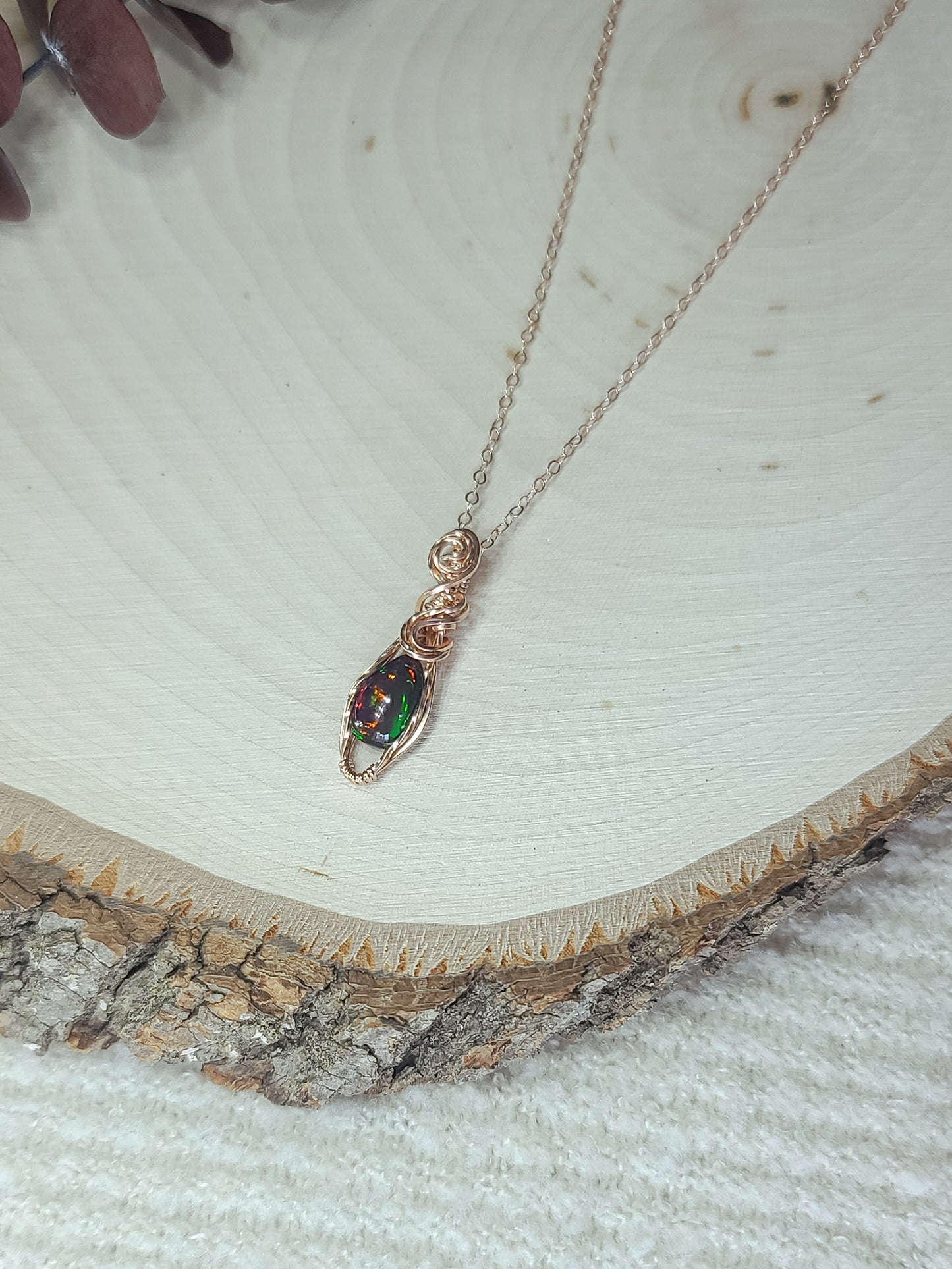 Black Opal Necklace in Rose Gold - bloominglotusalchemy