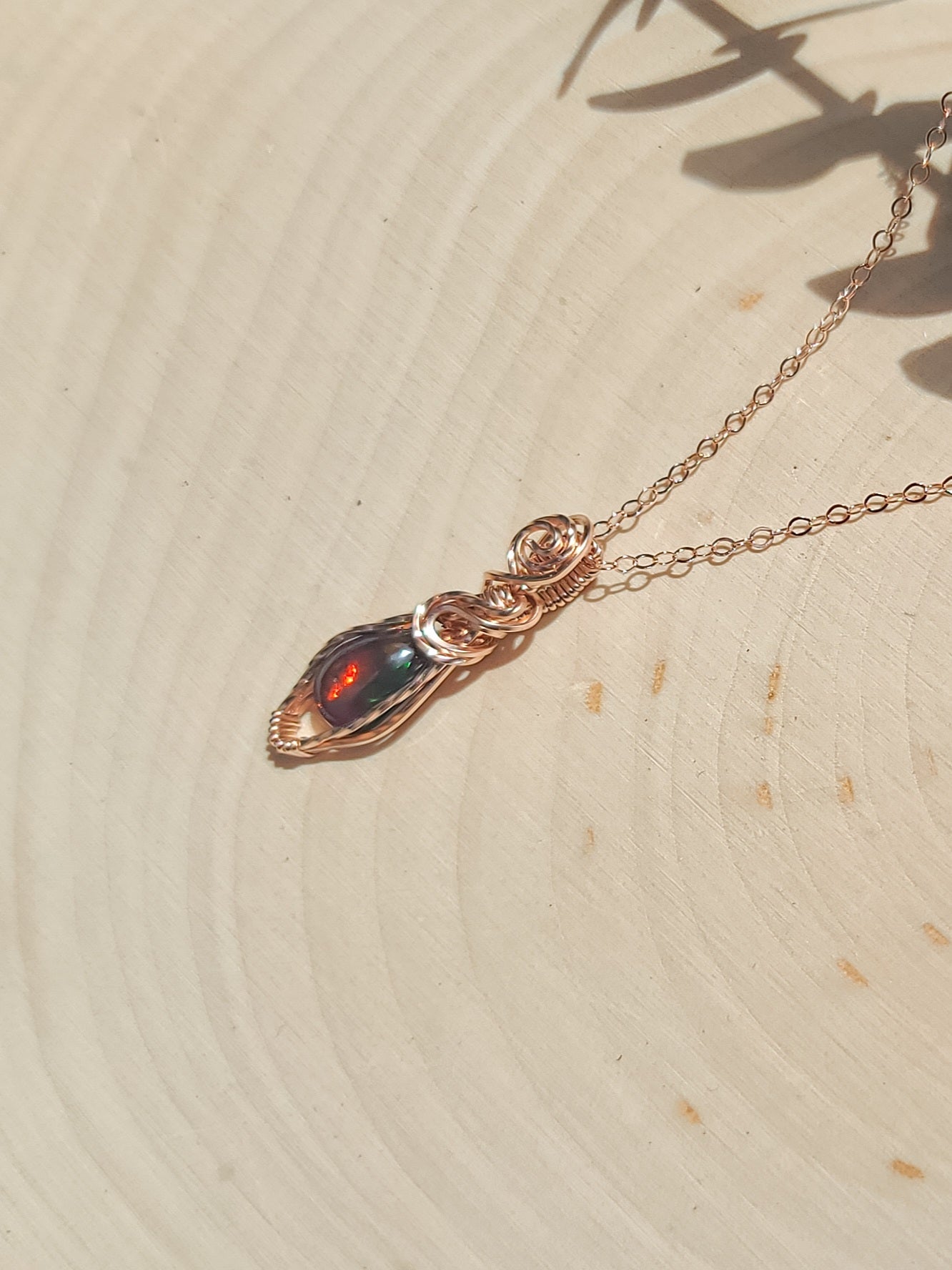 Black Opal Necklace in Rose Gold - bloominglotusalchemy