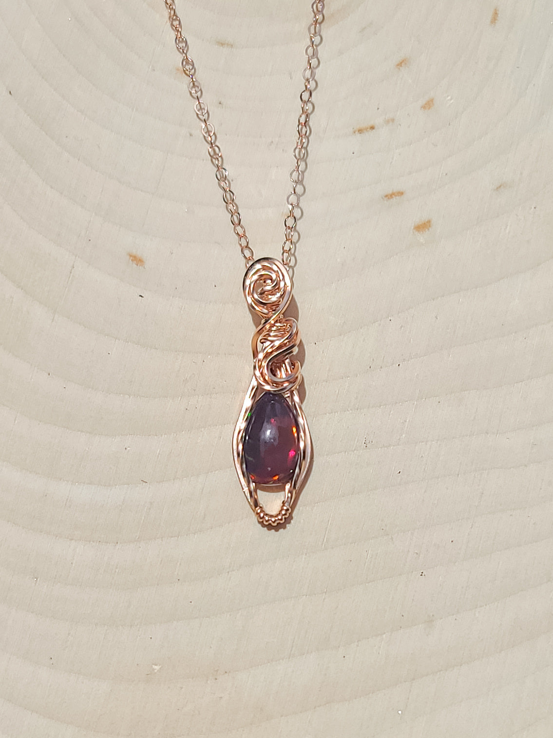 Black Opal Necklace in Rose Gold - bloominglotusalchemy