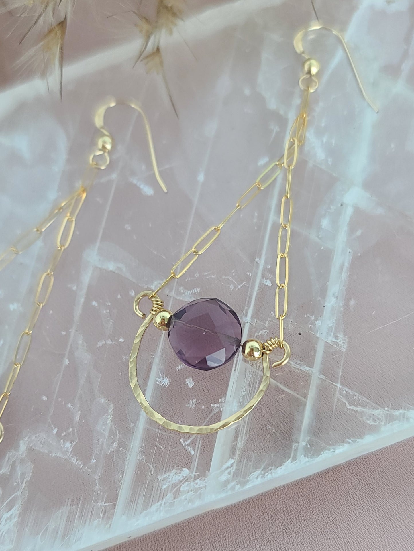 Amethyst Gold Filled Hammered Earrings