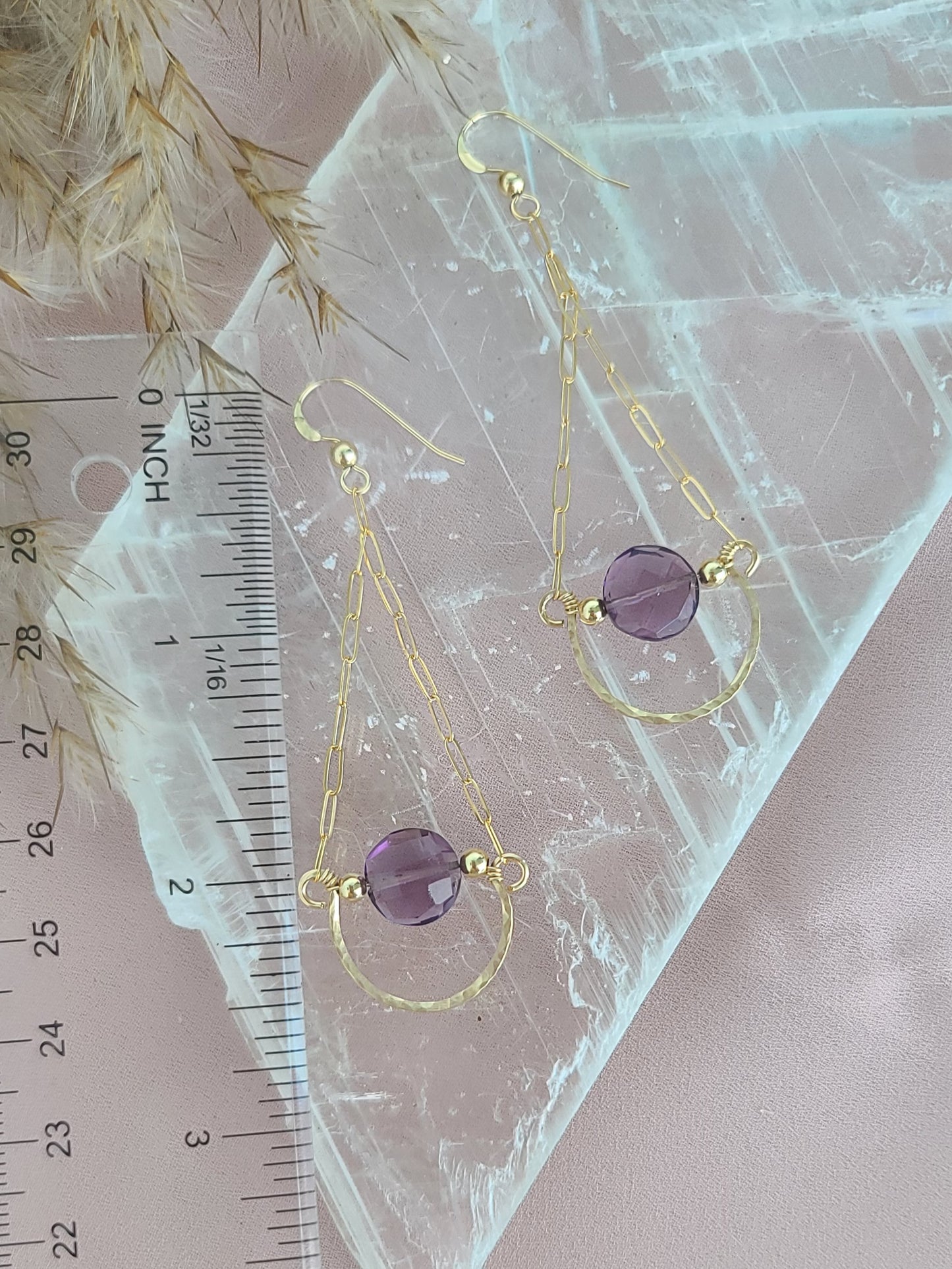 Amethyst Gold Filled Hammered Earrings