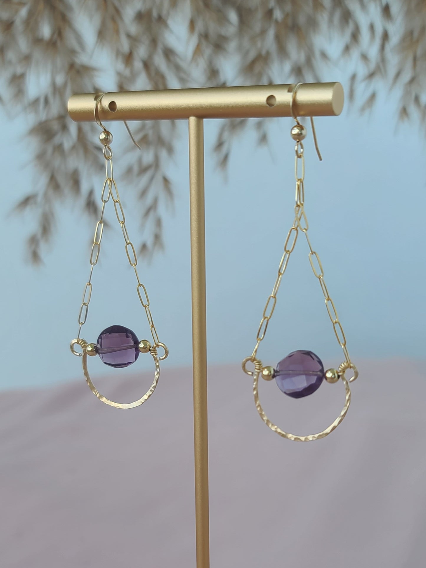 Amethyst Gold Filled Hammered Earrings